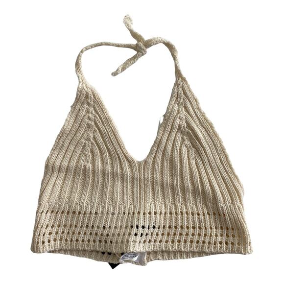 LF Call Me Eden Cream Crochet V-Neck Halter Crop Top Women's Size X-Small XS NWT - Picture 6 of 6